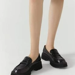 Nuheel® Nuheel Leather Crocodile Pattern Platform Loafers For Women Unisex Designer Shoes