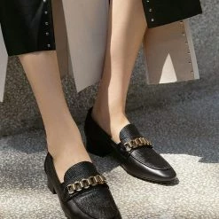 Nuheel® Nuheel Leather Penny Loafers For Women Flats Chain Designers Shoes 11