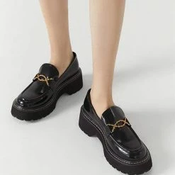 Nuheel® Nuheel Leather Platform Loafers For Women Designer Shoes Black 11