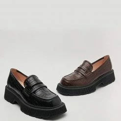 Nuheel® Nuheel Leather Crocodile Pattern Platform Loafers For Women Unisex Designer Shoes