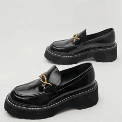 Nuheel® Nuheel Leather Platform Loafers For Women Designer Shoes Black 11