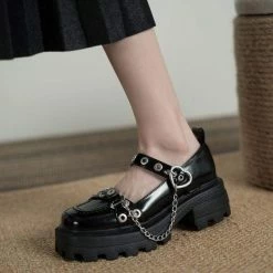 Nuheel® Single Shoes Nuheel Rivet Platform Mary Janes Chain Mary Jane Shoes Vintage Ladies Janes Platform Shoes