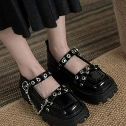Nuheel® Single Shoes Nuheel Rivet Platform Mary Janes Chain Mary Jane Shoes Vintage Ladies Janes Platform Shoes