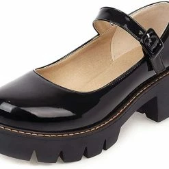 Nuheel® Woman Round Toe Ankle Strap Mary Jane Shoes For Women Low Chunky Heel Platform Pumps Dress Oxfords Shoes