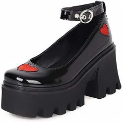 Nuheel® Lady Gothic Platform Lolita Shoes Ankle Strap Harajuku Heart Platform Lolita Pumps