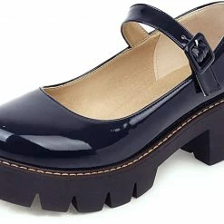 Nuheel® Woman Round Toe Ankle Strap Mary Jane Shoes For Women Low Chunky Heel Platform Pumps Dress Oxfords Shoes