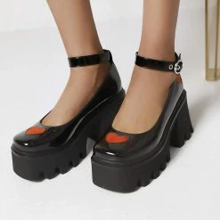 Nuheel® Lady Gothic Platform Lolita Shoes Ankle Strap Harajuku Heart Platform Lolita Pumps