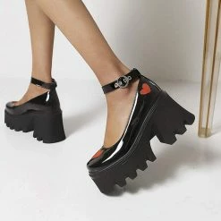 Nuheel® Lady Gothic Platform Lolita Shoes Ankle Strap Harajuku Heart Platform Lolita Pumps