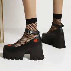 Nuheel® Lady Gothic Platform Lolita Shoes Ankle Strap Harajuku Heart Platform Lolita Pumps