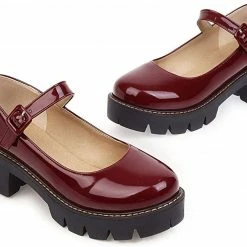 Nuheel® Woman Round Toe Ankle Strap Mary Jane Shoes For Women Low Chunky Heel Platform Pumps Dress Oxfords Shoes