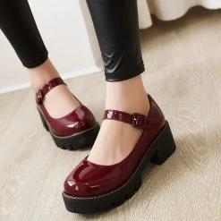 Nuheel® Woman Round Toe Ankle Strap Mary Jane Shoes For Women Low Chunky Heel Platform Pumps Dress Oxfords Shoes