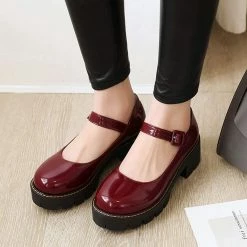 Nuheel® Woman Round Toe Ankle Strap Mary Jane Shoes For Women Low Chunky Heel Platform Pumps Dress Oxfords Shoes
