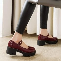 Nuheel® Woman Round Toe Ankle Strap Mary Jane Shoes For Women Low Chunky Heel Platform Pumps Dress Oxfords Shoes