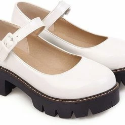 Nuheel® Woman Round Toe Ankle Strap Mary Jane Shoes For Women Low Chunky Heel Platform Pumps Dress Oxfords Shoes