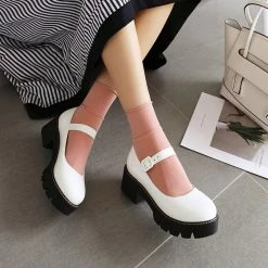 Nuheel® Woman Round Toe Ankle Strap Mary Jane Shoes For Women Low Chunky Heel Platform Pumps Dress Oxfords Shoes