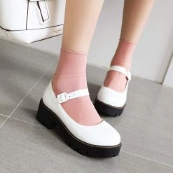 Nuheel® Woman Round Toe Ankle Strap Mary Jane Shoes For Women Low Chunky Heel Platform Pumps Dress Oxfords Shoes