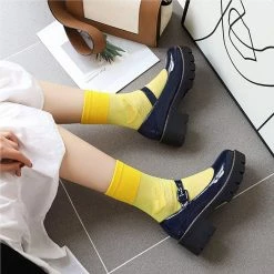 Nuheel® Woman Round Toe Ankle Strap Mary Jane Shoes For Women Low Chunky Heel Platform Pumps Dress Oxfords Shoes