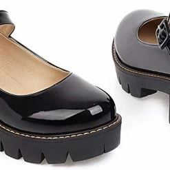 Nuheel® Woman Round Toe Ankle Strap Mary Jane Shoes For Women Low Chunky Heel Platform Pumps Dress Oxfords Shoes
