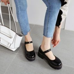 Nuheel® Woman Round Toe Ankle Strap Mary Jane Shoes For Women Low Chunky Heel Platform Pumps Dress Oxfords Shoes