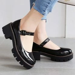 Nuheel® Woman Round Toe Ankle Strap Mary Jane Shoes For Women Low Chunky Heel Platform Pumps Dress Oxfords Shoes