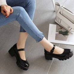 Nuheel® Woman Round Toe Ankle Strap Mary Jane Shoes For Women Low Chunky Heel Platform Pumps Dress Oxfords Shoes