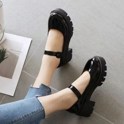 Nuheel® Woman Round Toe Ankle Strap Mary Jane Shoes For Women Low Chunky Heel Platform Pumps Dress Oxfords Shoes