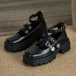 Nuheel® Nuheel Rivet Platform Mary Janes Buckle Mary Jane Shoes JK Uniform Ladies Janes Single Shoes