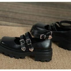 Nuheel® Nuheel Rivet Platform Mary Janes Buckle Mary Jane Shoes JK Uniform Ladies Janes Single Shoes