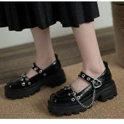 Nuheel® Single Shoes Nuheel Rivet Platform Mary Janes Chain Mary Jane Shoes Vintage Ladies Janes Platform Shoes