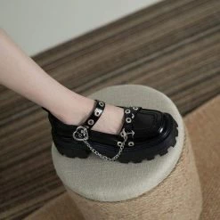 Nuheel® Single Shoes Nuheel Rivet Platform Mary Janes Chain Mary Jane Shoes Vintage Ladies Janes Platform Shoes