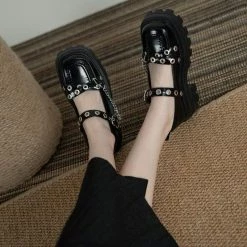 Nuheel® Single Shoes Nuheel Rivet Platform Mary Janes Chain Mary Jane Shoes Vintage Ladies Janes Platform Shoes