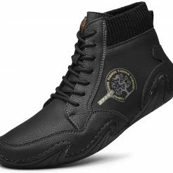 Nuheel® Man Mens Casual Shoes Loafers Flat Shoes Vintage Hand Stitching Leather Ankle Boots