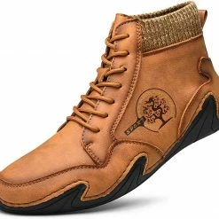 Nuheel® Man Mens Casual Shoes Loafers Flat Shoes Vintage Hand Stitching Leather Ankle Boots