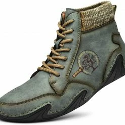 Nuheel® Man Mens Casual Shoes Loafers Flat Shoes Vintage Hand Stitching Leather Ankle Boots