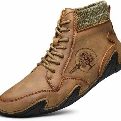 Nuheel® Man Mens Casual Shoes Loafers Flat Shoes Vintage Hand Stitching Leather Ankle Boots