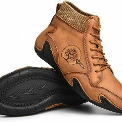 Nuheel® Man Mens Casual Shoes Loafers Flat Shoes Vintage Hand Stitching Leather Ankle Boots