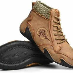 Nuheel® Man Mens Casual Shoes Loafers Flat Shoes Vintage Hand Stitching Leather Ankle Boots