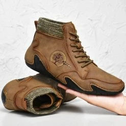 Nuheel® Man Mens Casual Shoes Loafers Flat Shoes Vintage Hand Stitching Leather Ankle Boots