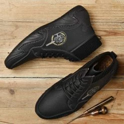 Nuheel® Man Mens Casual Shoes Loafers Flat Shoes Vintage Hand Stitching Leather Ankle Boots