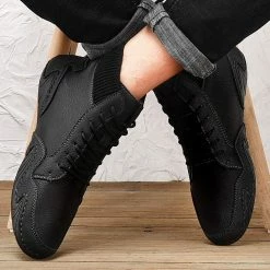 Nuheel® Man Mens Casual Shoes Loafers Flat Shoes Vintage Hand Stitching Leather Ankle Boots