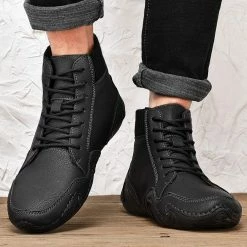 Nuheel® Man Mens Casual Shoes Loafers Flat Shoes Vintage Hand Stitching Leather Ankle Boots