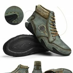 Nuheel® Man Mens Casual Shoes Loafers Flat Shoes Vintage Hand Stitching Leather Ankle Boots