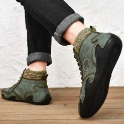 Nuheel® Man Mens Casual Shoes Loafers Flat Shoes Vintage Hand Stitching Leather Ankle Boots