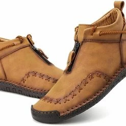 Nuheel® Man Mens Chukka Boots Classic Hand Stitching Zipper Soft Leather Ankle Boots