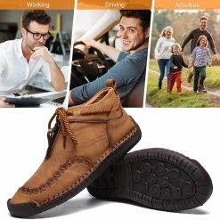 Nuheel® Man Mens Chukka Boots Classic Hand Stitching Zipper Soft Leather Ankle Boots