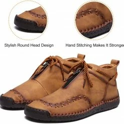 Nuheel® Man Mens Chukka Boots Classic Hand Stitching Zipper Soft Leather Ankle Boots