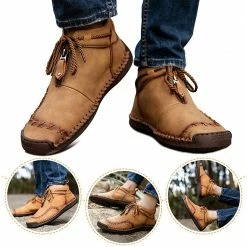 Nuheel® Man Mens Chukka Boots Classic Hand Stitching Zipper Soft Leather Ankle Boots