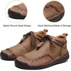 Nuheel® Man Mens Chukka Boots Classic Hand Stitching Zipper Soft Leather Ankle Boots