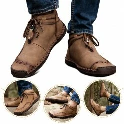 Nuheel® Man Mens Chukka Boots Classic Hand Stitching Zipper Soft Leather Ankle Boots