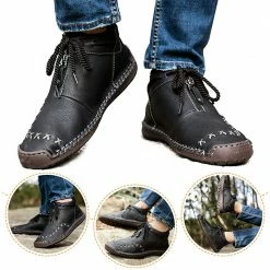 Nuheel® Man Mens Chukka Boots Classic Hand Stitching Zipper Soft Leather Ankle Boots